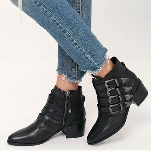 Steve Madden Billey Black Leather Belted/Buckle Ankle Booties Women's Size 7